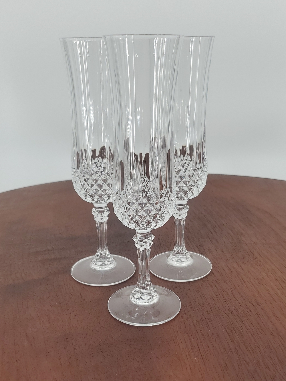 Set Of 3 Cristal D’Arques Blown Crystal Cut Longchamp Champagne Flutes